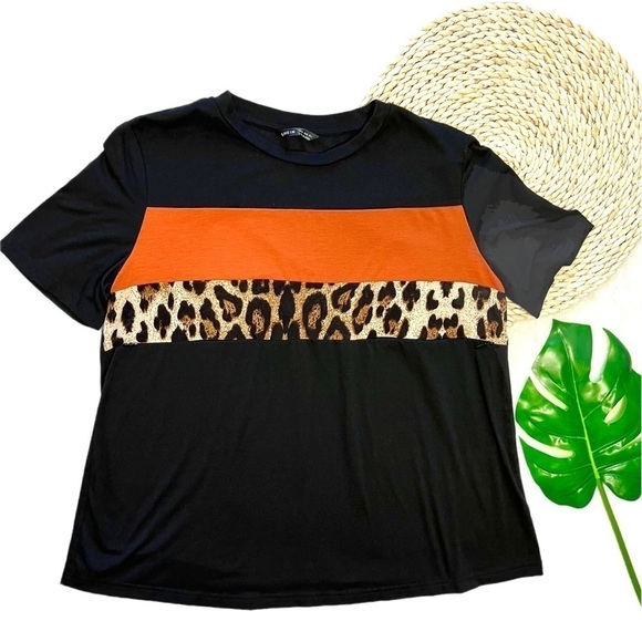 Shein Catimal Animal Leopard Print Color Block Short Sleeve T-Shirt Size Medium - Picture 1 of 17